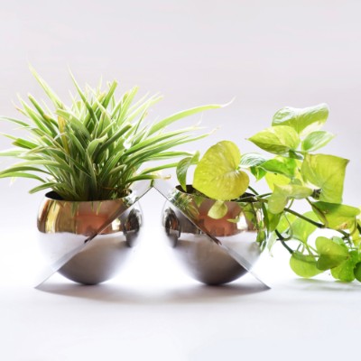 Tabletop Planters - Set of Two - Stainless Steel - Plant Not Included-Home Décor-Claymango.com