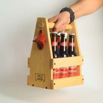 Weekend essential Wooden Beer Crate / Beer carrier with bottle opener- White wood-Bar Accessories-Claymango.com