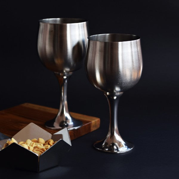 Steel Wine Glasses - Set of 2-Bar Accessories-Claymango.com