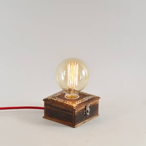 Vintage Wooden chest table top lamp with light intensity regulator for your home and workspace + Bulb-Lamp-Claymango.com