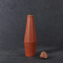 Load image into Gallery viewer, Handmade Terracotta Earthen Clay Bottle vertex Big with cork and wooden lid - 900ml-Terracotta-Claymango.com
