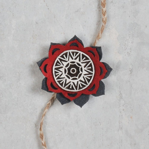 Handcrafted Mandala Block Rakhi from Bloom Collection - (Red & Grey)-Rakhi-Claymango.com