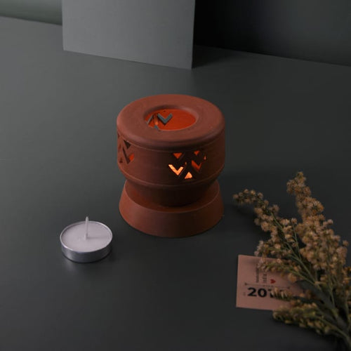 KOLASA Handcrafted terracotta Tealight lamp (minimal & Contemporary) for your study table, dining table, side table from Festive collection-Terracotta-Claymango.com