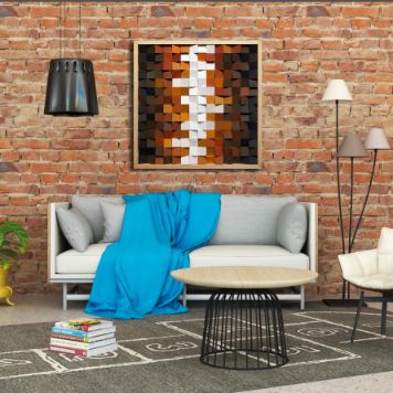 Brown and white colour combination Modern Wooden pixel Wall sculpture, Abstract wood painting wall artworks-Home Décor-Claymango.com