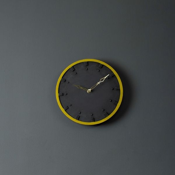 Concrete Moon Wall Clock Charcoal -Yellow-Home Décor-Claymango.com