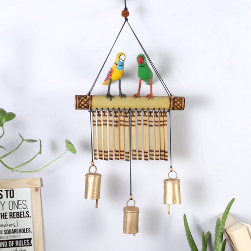 Two birds on bamboo and bell-Home Décor-Claymango.com