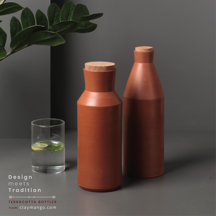 Table top Combo-Stupa Flask and Minima bottle from Design meets Tradition collection-Terracotta-Claymango.com