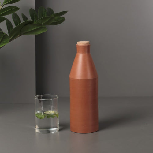 Modern HandmadeTerracotta Earthen Clay Bottle - 800ml with cork from design meets tradition collection.-Terracotta-Claymango.com
