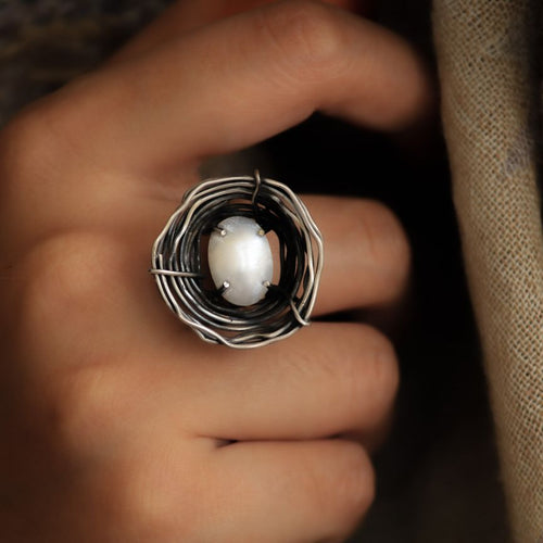 Maahi Nest Ring - 92.5 Sterling Silver-Jewellery-Claymango.com