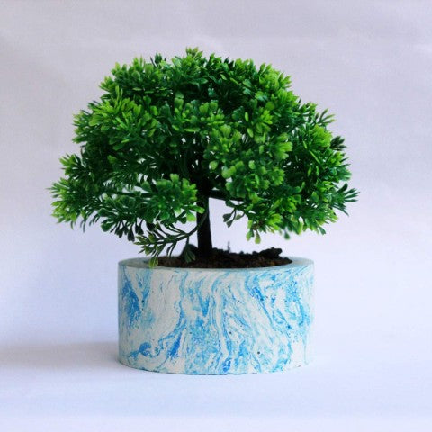 Paradox Round Blue/White Cement Planter/Vase/Flower Pot/Home Decor-Home Décor-Claymango.com