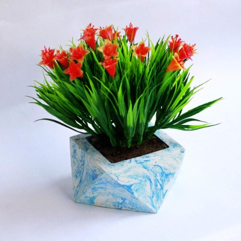 Paradox Origami Blue/White Cement Planter/Vase/Flower Pot/Home Decor-Home Décor-Claymango.com
