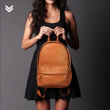 Load image into Gallery viewer, Mini leather laptop backpack for women
