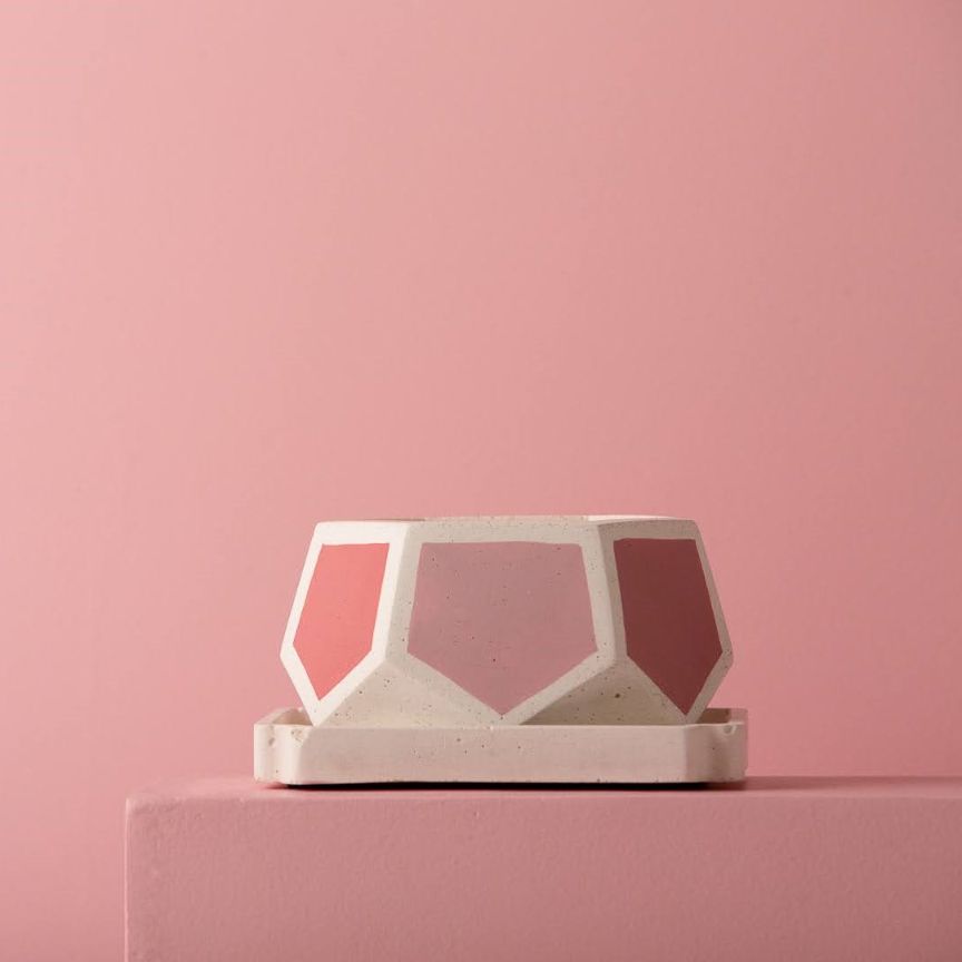 Concrete T Mark Planter - Pink-Home Décor-Claymango.com