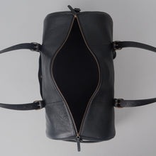 Load image into Gallery viewer, black leather gym duffle bag
