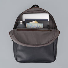 Load image into Gallery viewer, Navy leather laptop backpack
