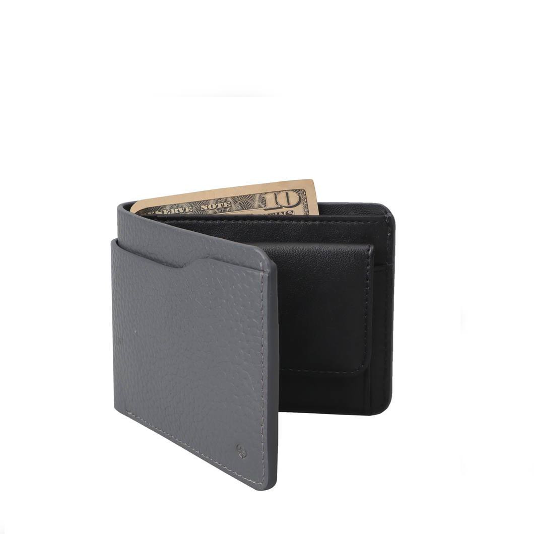 Grey leather wallet for men