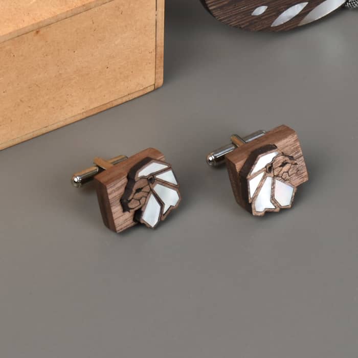 Lion mother of pearl inlaid handcrafted cufflinks-Mens Accessories-Claymango.com