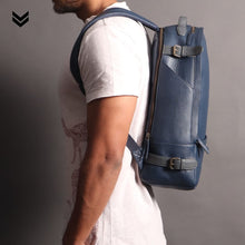 Load image into Gallery viewer, Navy leather travel backpack

