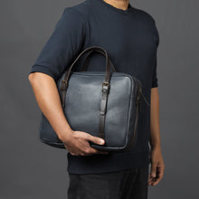 Load image into Gallery viewer, navy leather briefcase bag
