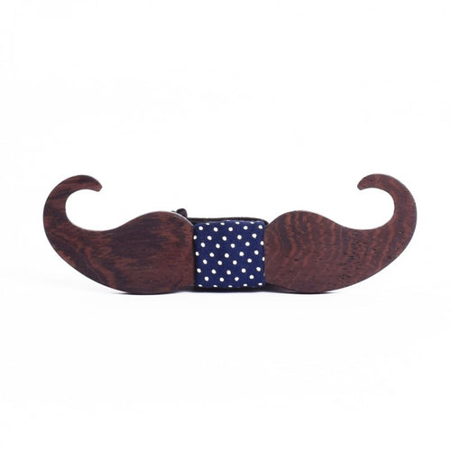 Wooden moustache Blue dots Bow tie Pocket Square - TFC1P03-Mens Accessories-Claymango.com