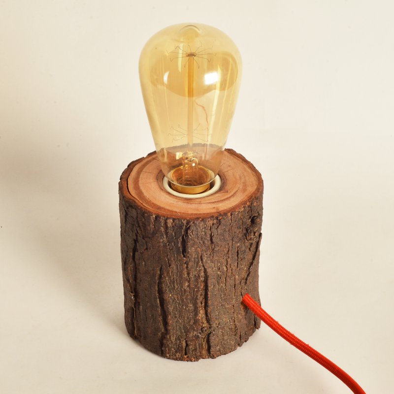 Handcrafted Natural wood Log Lamp with Edison bulb-Lamp-Claymango.com