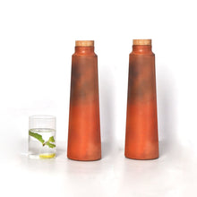 Load image into Gallery viewer, Set of 2 - HandmadeTerracotta Earthen Clay Bottle - 800ml with cork and wooden lid-Terracotta-Claymango.com
