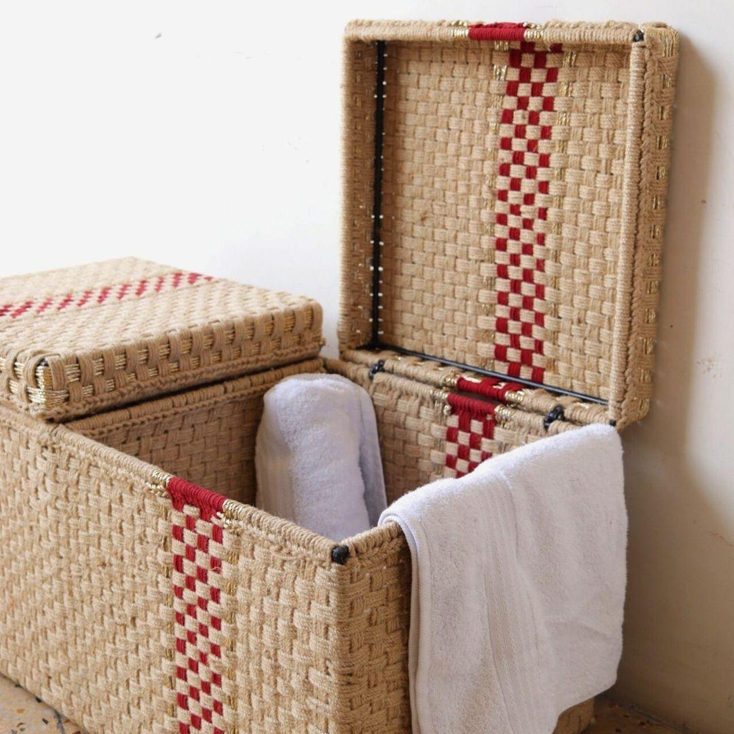 Twofold Jute & Cotton Trunk - Red - Sirohi - Colour_Red, Purpose_Storage, Rope Material_Natural Jute Fibre, Rope Material_Plastic Waste, Rope Material_Recycled Cotton