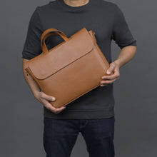 Load image into Gallery viewer, Tan leather briefcase bag
