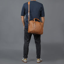 Load image into Gallery viewer, tan leather briefcase for office going men
