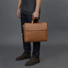 Load image into Gallery viewer, tan leather briefcase bag
