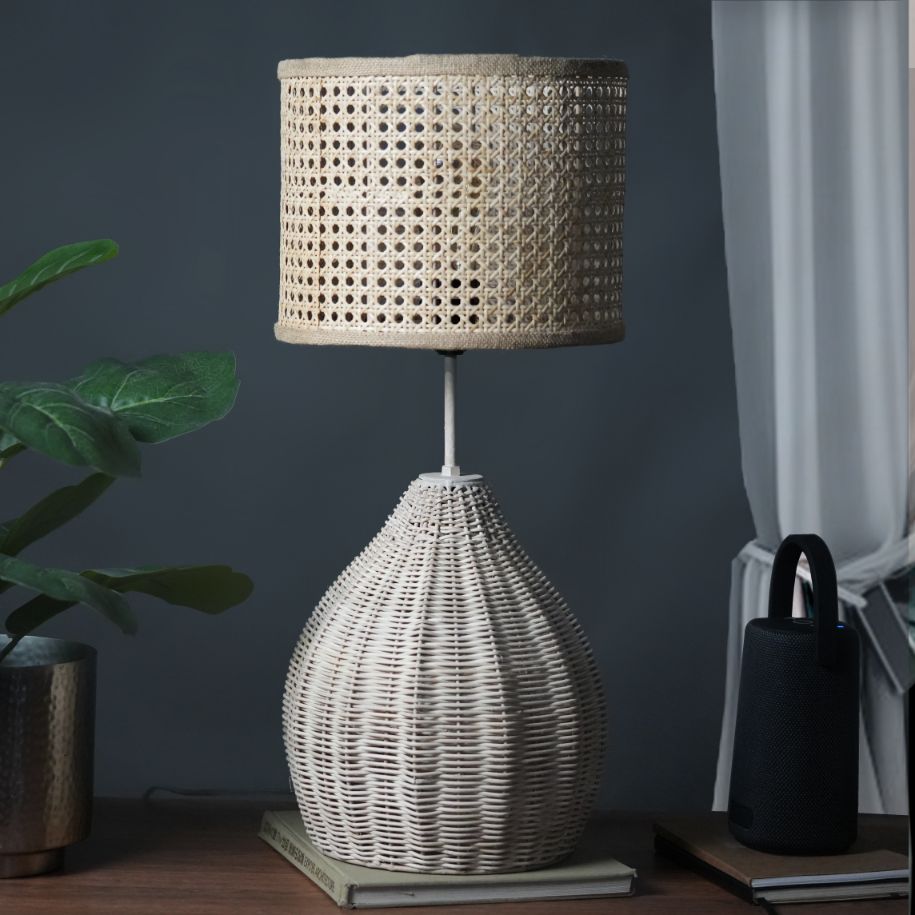Alpha Vienna - Unique handmade Woven table top Light, Natural Rattan/Cane Table top Light for Home and offices.