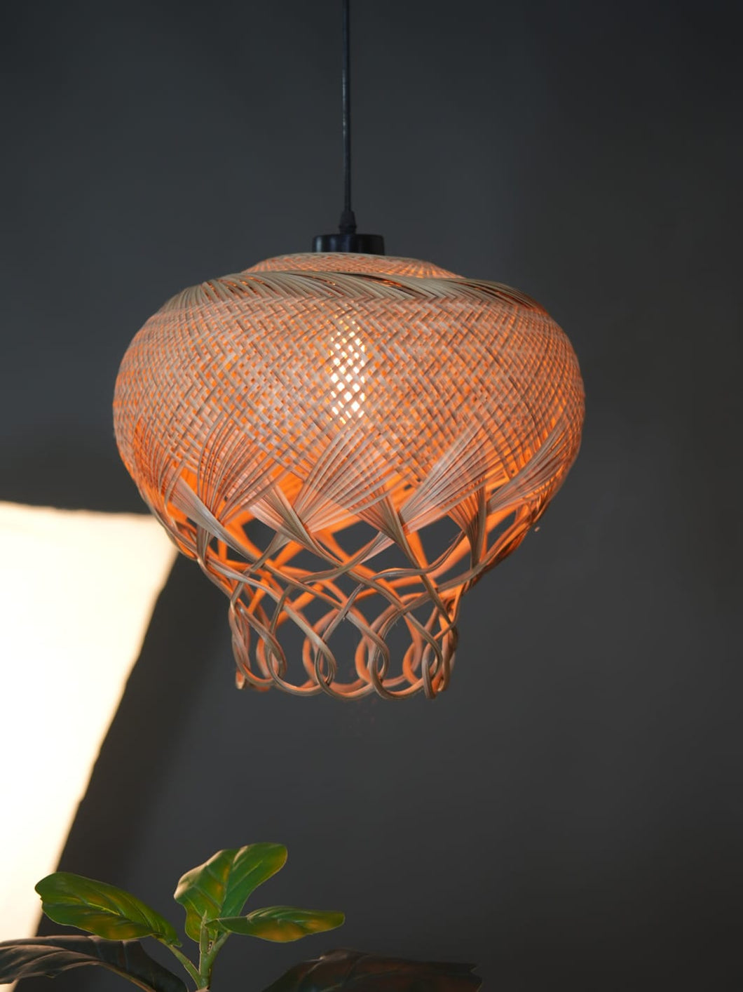 Jelly Regular - Unique handmade Woven Hanging Pendant Light, Natural/Bamboo Pendant Light for Home restaurants and offices.(Size: 14
