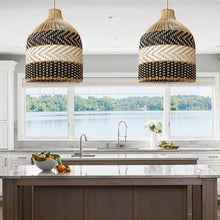 Load image into Gallery viewer, Torchic Cane(B&amp;W)- Unique handmade Woven Hanging Pendant Light, Natural/Cane Pendant Light for Home restaurants and offices.
