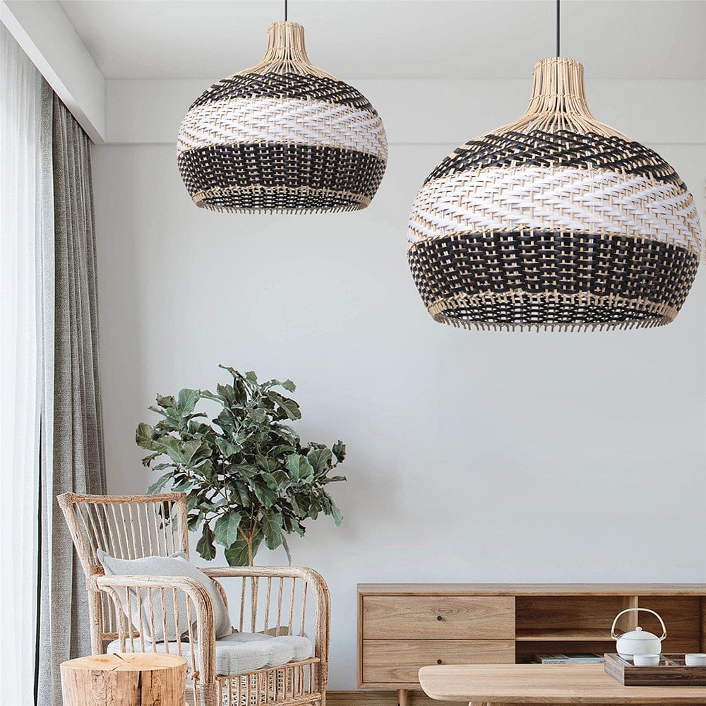 Tumip(B&W) - Unique handmade Woven Hanging Pendant Light, Natural/Cane Pendant Light for Home restaurants and offices.