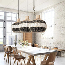 Load image into Gallery viewer, Tumip(B&amp;W) - Unique handmade Woven Hanging Pendant Light, Natural/Cane Pendant Light for Home restaurants and offices.
