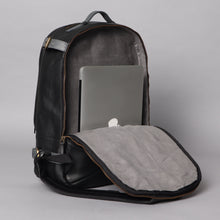 Load image into Gallery viewer, black leather travelling backpack
