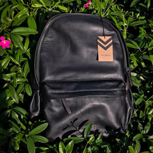 Load image into Gallery viewer, Black leather laptop backpack

