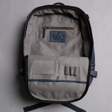 Load image into Gallery viewer, navy leather travel backpack
