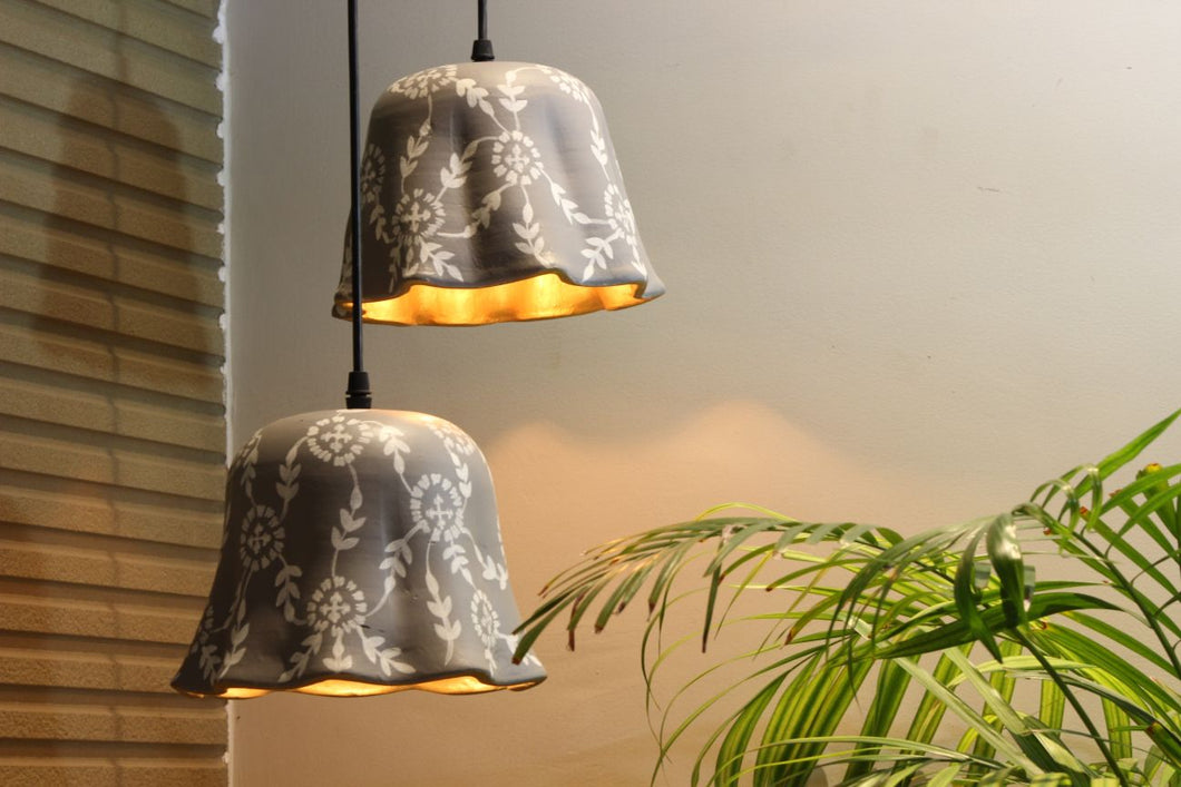 Combo of 2 designer Hand Painted Grey hanging lamp