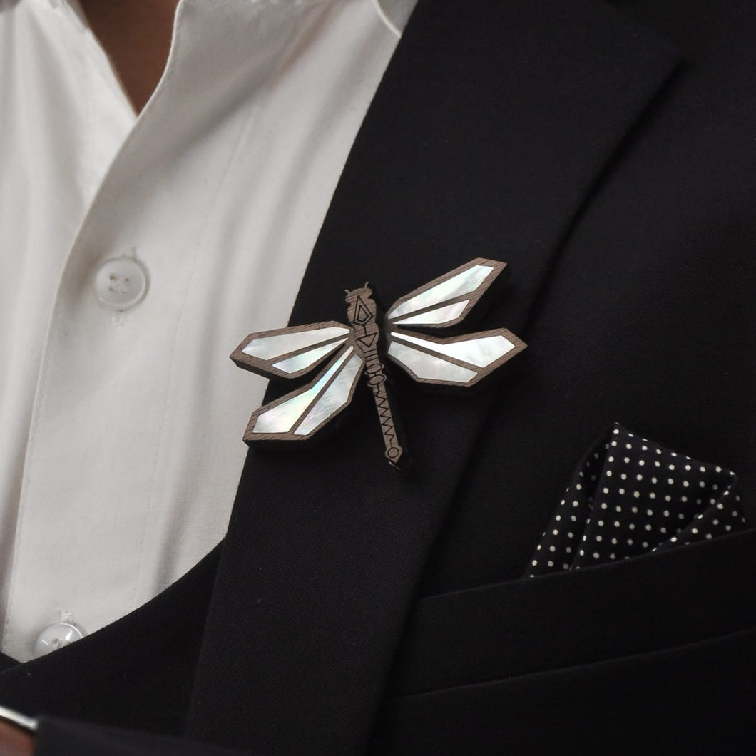 Dragonfly(White MOP) - Handcrafted Mother Of Pearl Inlaid brooch from Seafret collection.(Basic)