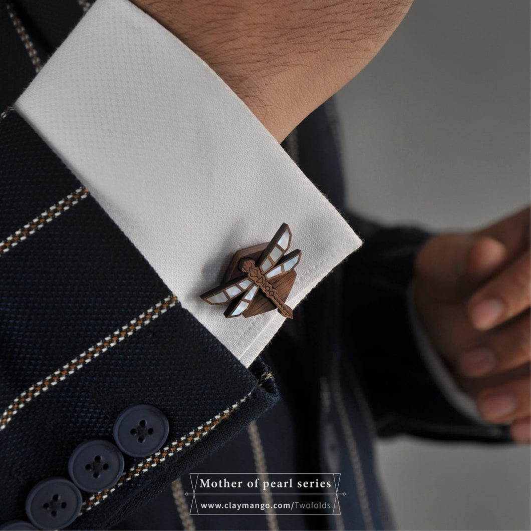 Dragonfly White Mother of pearl inlaid handcrafted cufflinks
