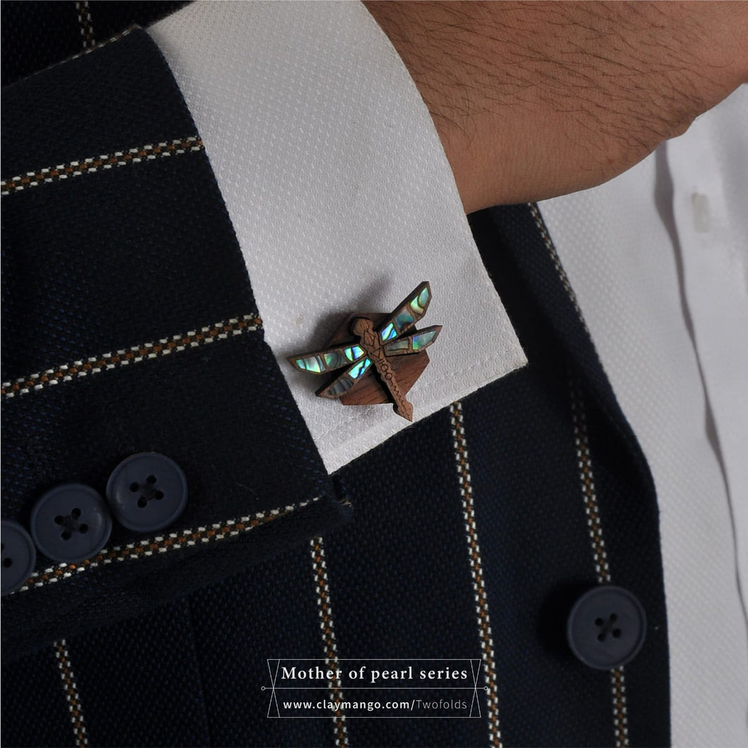 Dragonfly - Mother of pearl inlaid handcrafted cufflinks
