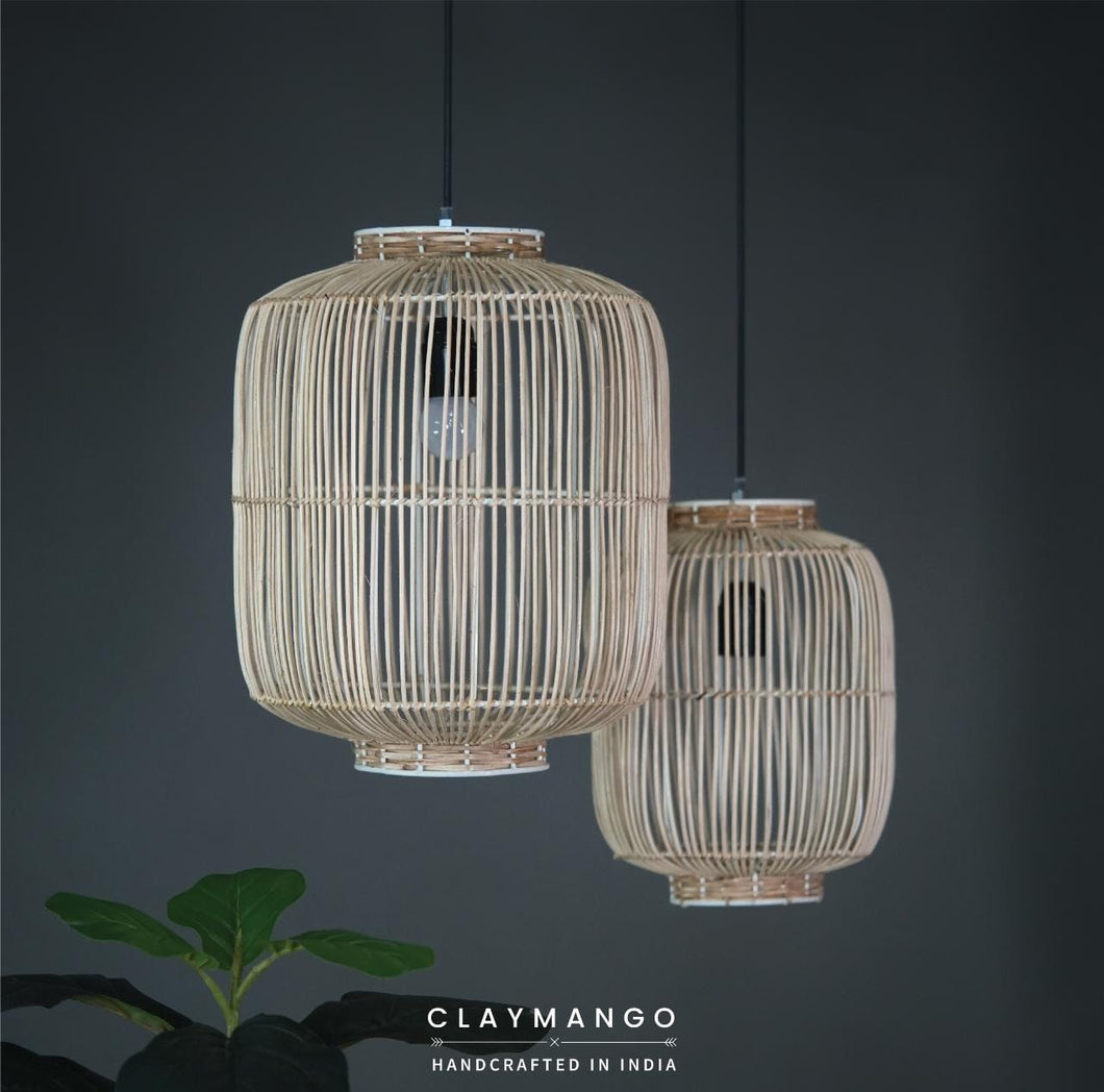 Set of 2 - Cage Lamp Unique handmade Woven Hanging Pendant Light, Natural/Cane Pendant Light for Home restaurants and offices.