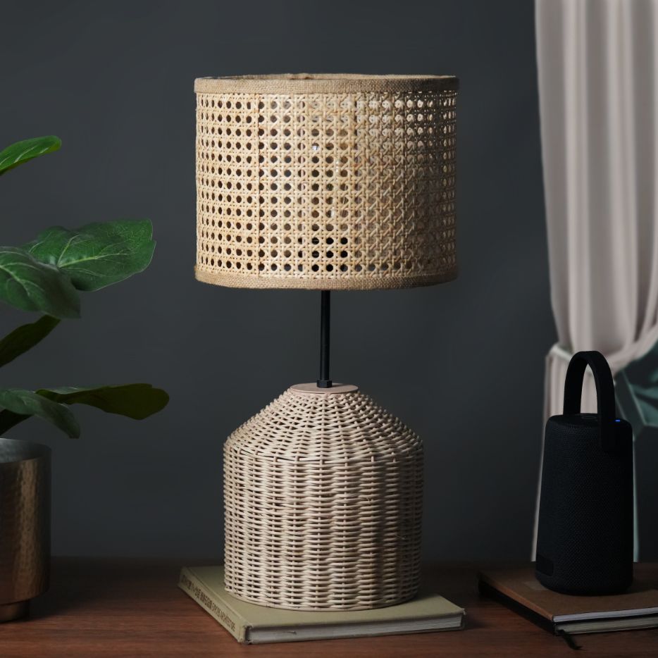 Gamma Vienna - Unique handmade Woven table top Light, Natural Rattan/Cane Table top Light for Home and offices.