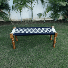 Load image into Gallery viewer, Sawasti Recycled Cotton Wooden Bench - Sirohi.org - Colour_Black, Colour_White, Purpose_Indoor Seating, Purpose_Outdoor Seating, Rope Material_Recycled Cotton

