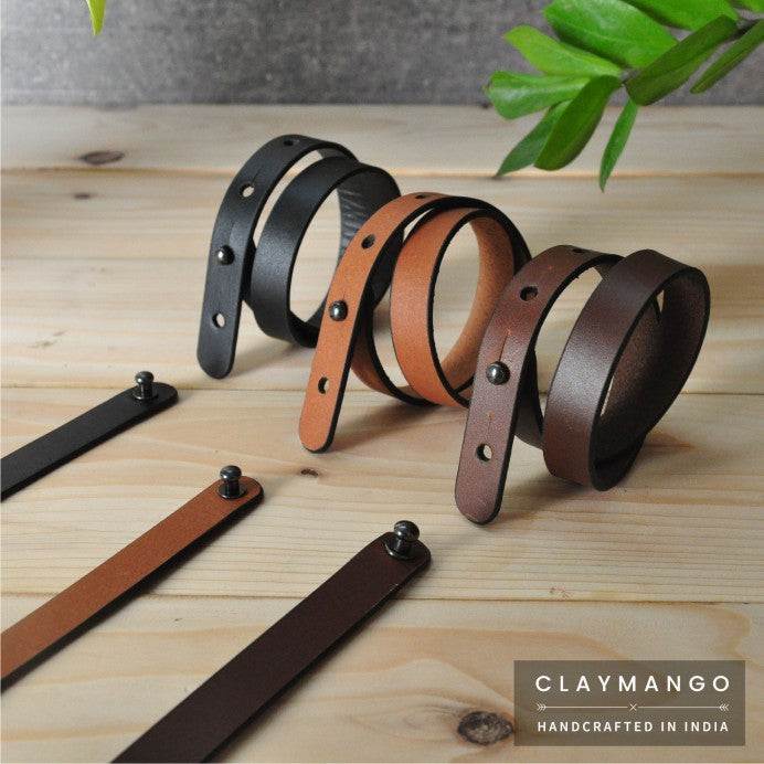 Kubek-Minimal genuine leather wrist bands two fold - set of 3 (Black+Tan+ Brown)